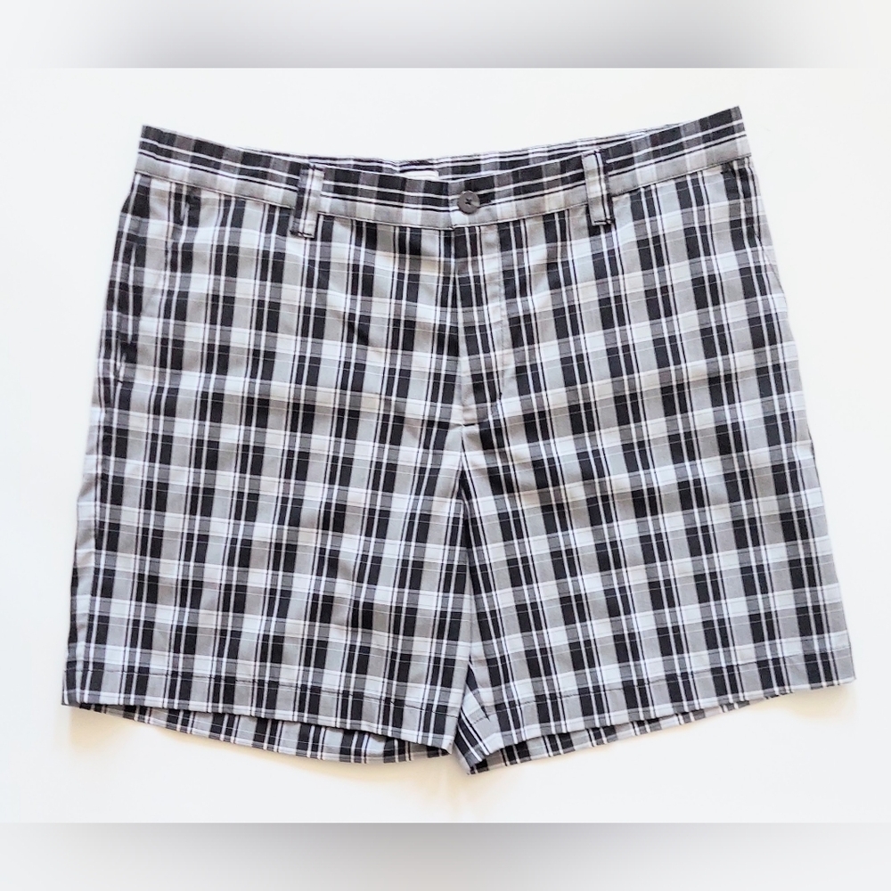 Adidas Golf Shorts Mens Size 38 Black White Plaid